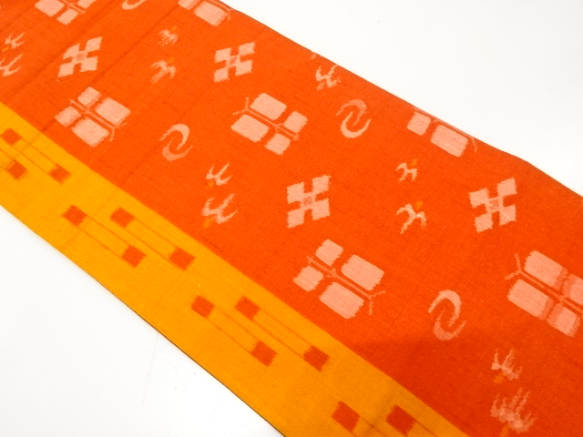 JAPANESE KIMONO / ANTIQUE FUKURO OBI / TSUMUGI / WOVEN KASURI PATTERN